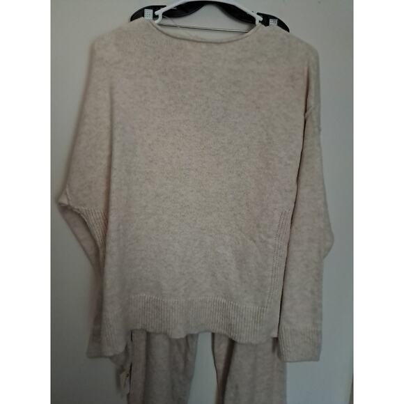 Auden Sweater Knit Wide Leg Pajama Set Cream Color Womens Size Large - Picture 2 of 12